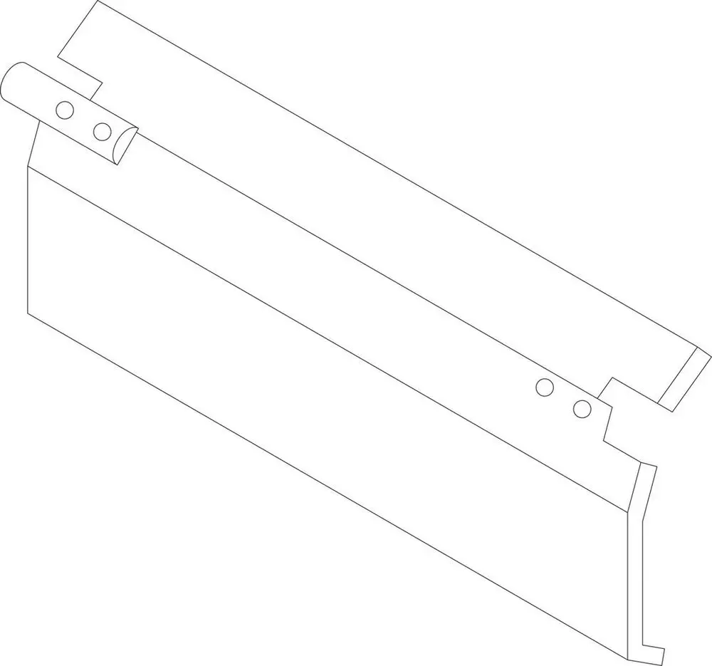 Bosch Klappe in schematischer Darstellung, zeigt die Form und Struktur eines Produkts mit zwei Löchern zur Befestigung und einem L-förmigen Ende.